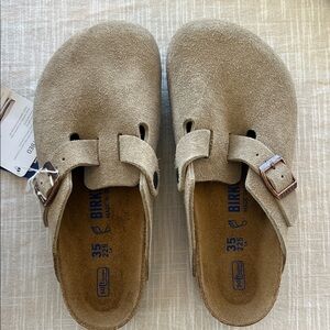 Birkenstock Boston Mules in Taupe